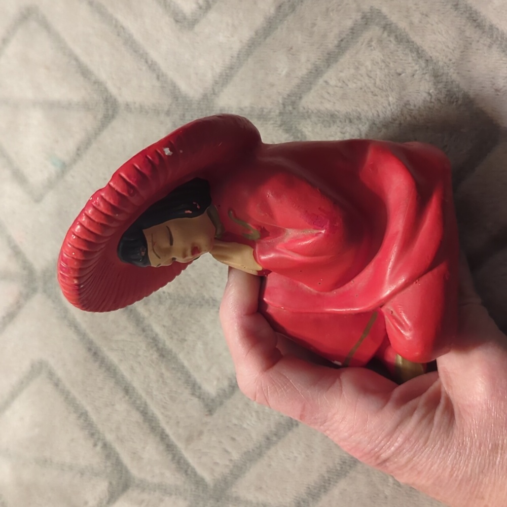Dexter Mahnke 1950s Chalkware Figurines - Asian Couple Praying Hands, Red - Picture 5 of 12